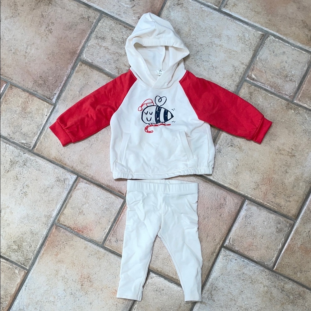 Stem Red and White Hoodie and Pants Set